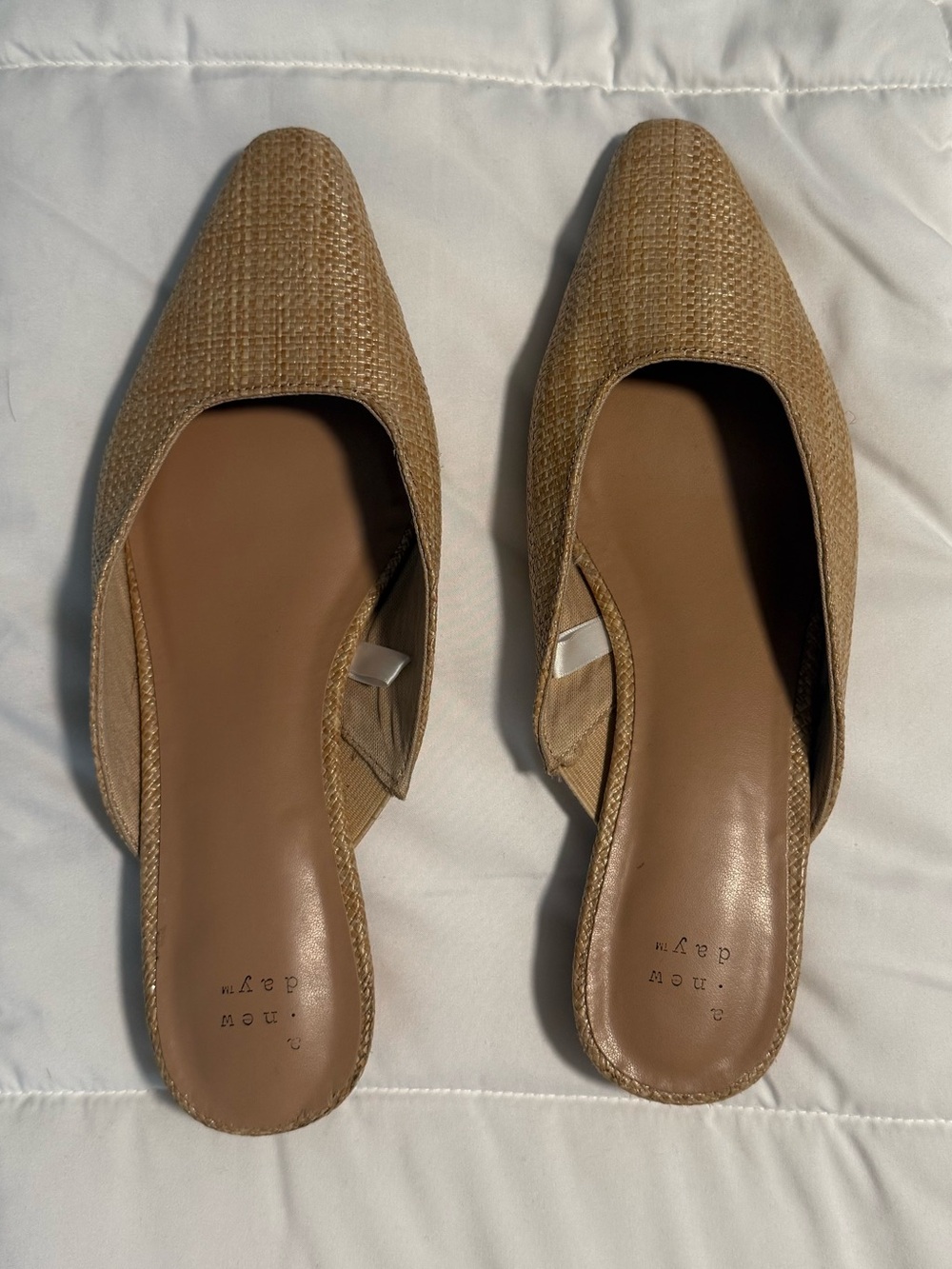 Neutral Tan Woven Pointed-Toe Mules for Women